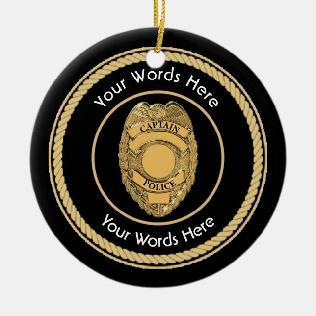 Police Captain Badge Universal Ceramic Tree Decoration (Front)