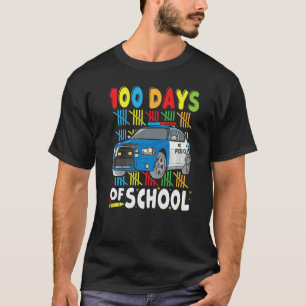 Police Car 100 Days of School for Teachers Boys Ki T-Shirt