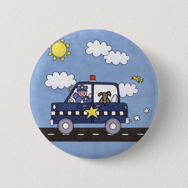 Police Car 6 Cm Round Badge (Front)