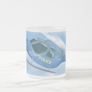 Police Car and helicopter Frosted Glass Coffee Mug
