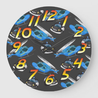 Police Car and helicopter Large Clock