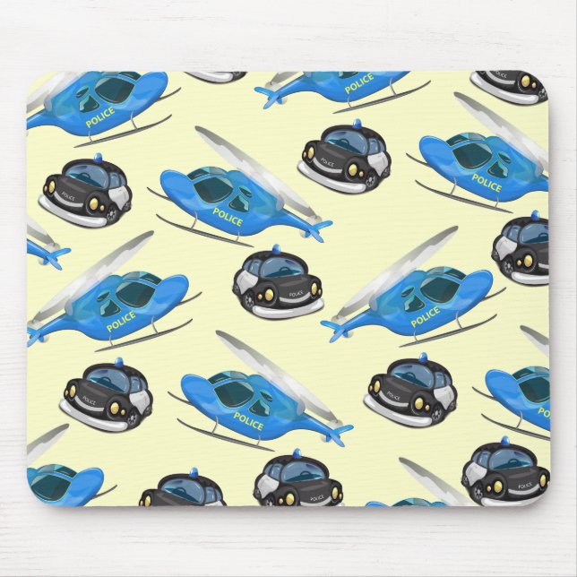 Police Car and helicopter Mouse Mat (Front)
