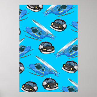 Police Car and helicopter Poster