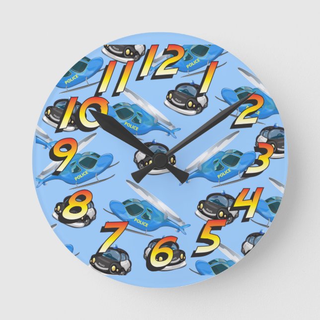Police Car and helicopter Round Clock (Front)