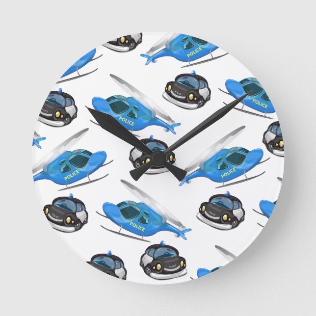 Police Car and helicopter Round Clock (Front)