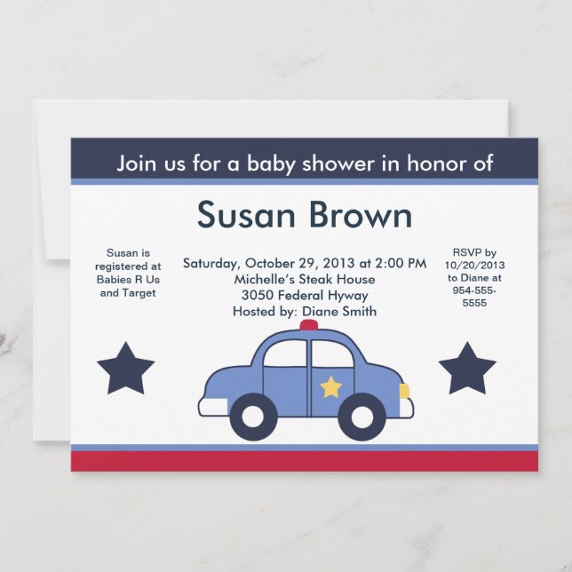 Police Car Baby Shower Invitation (Front)