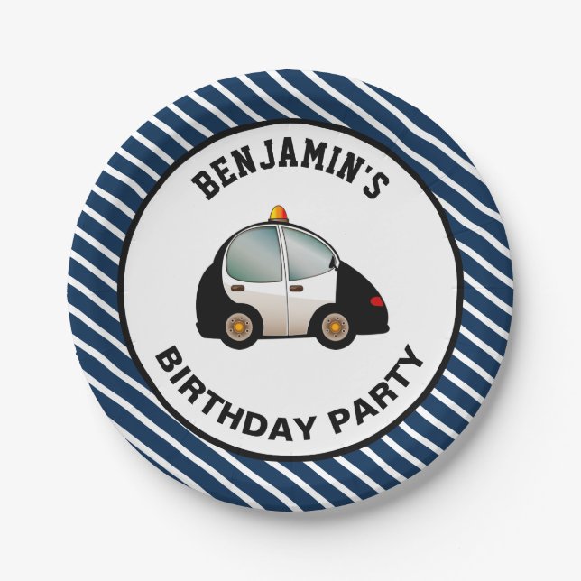 Police Car Birthday Party Paper Plate (Front)