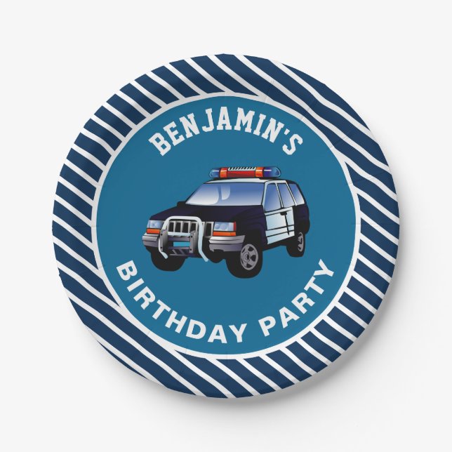 Police Car Birthday Party Paper Plate (Front)