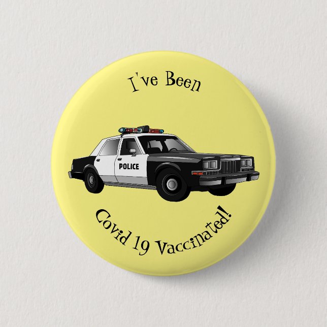Police car cartoon illustration 6 cm round badge (Front)