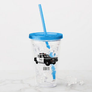 Police car cartoon illustration acrylic tumbler