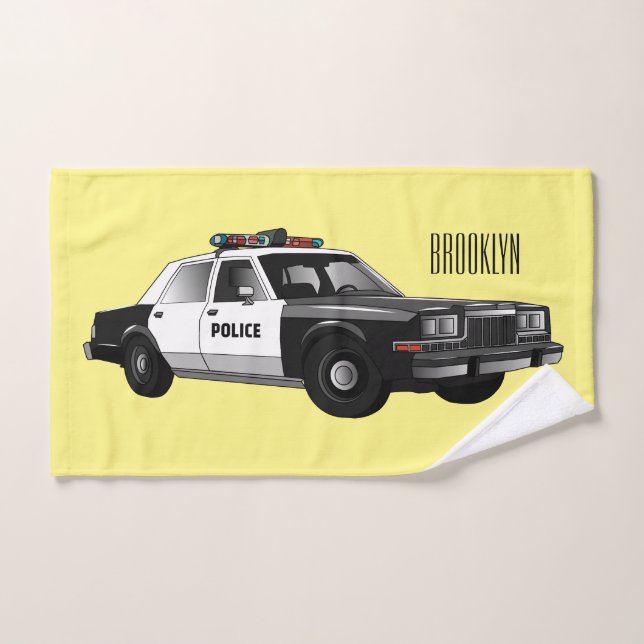 Police car cartoon illustration bath towel set (Hand Towel)
