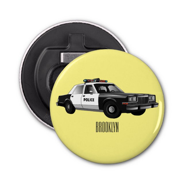 Police car cartoon illustration bottle opener (Front)