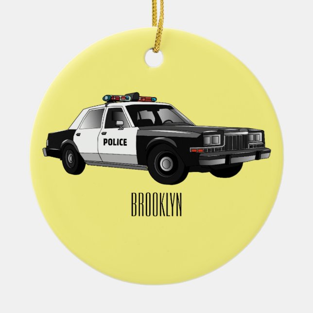 Police car cartoon illustration ceramic tree decoration (Front)
