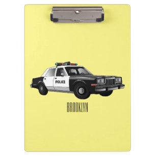 Police car cartoon illustration clipboard