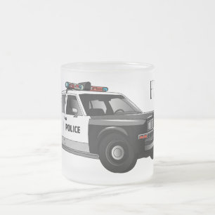 Police car cartoon illustration frosted glass coffee mug