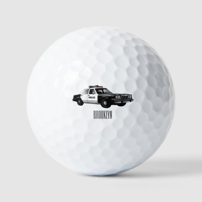 Police car cartoon illustration golf balls (Front)