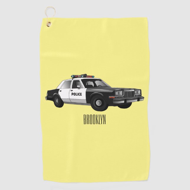 Police car cartoon illustration golf towel (Front)