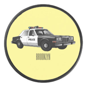 Police car cartoon illustration hockey puck
