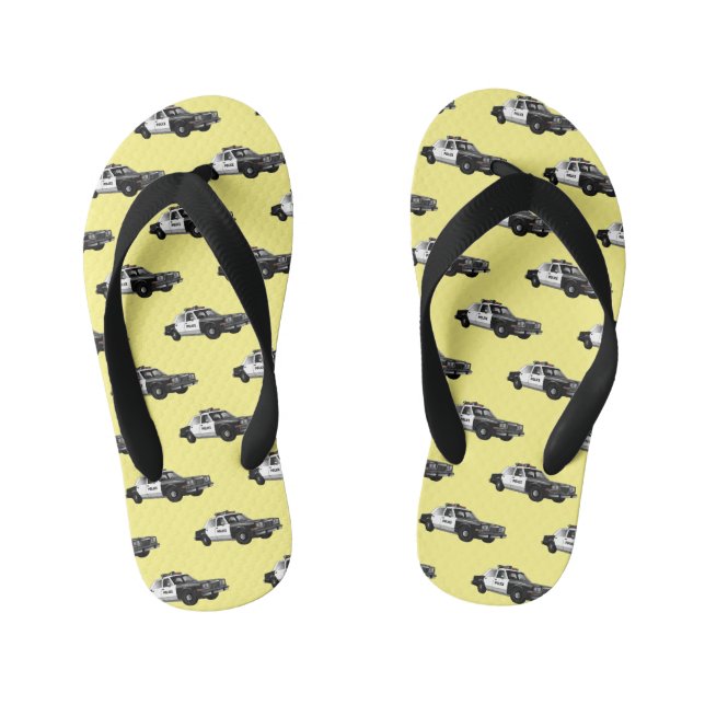 Police car cartoon illustration kid's flip flops (Footbed)