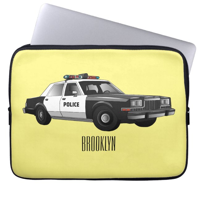Police car cartoon illustration laptop sleeve (Front)