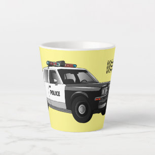 Police car cartoon illustration latte mug