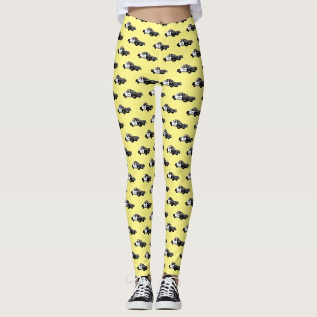 Police car cartoon illustration leggings (Front)