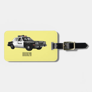Police car cartoon illustration luggage tag