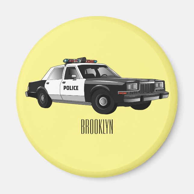Police car cartoon illustration magnet (Front)