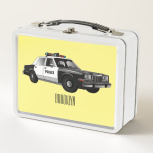 Police car cartoon illustration metal lunch box