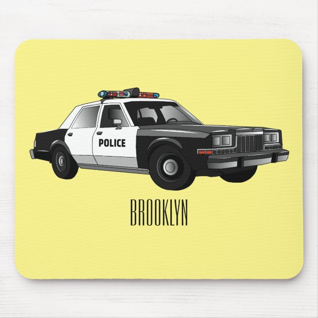 Police car cartoon illustration mouse mat (Front)