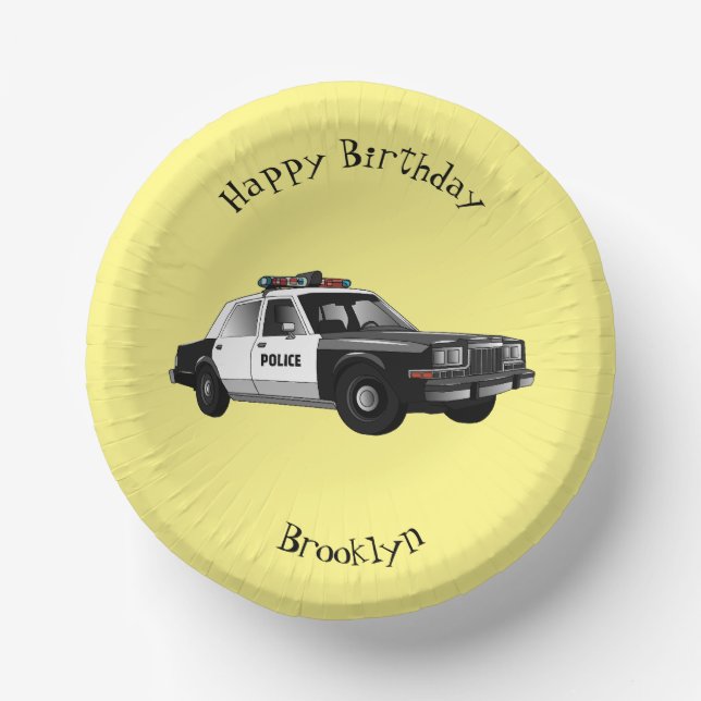 Police car cartoon illustration paper plate (Front)