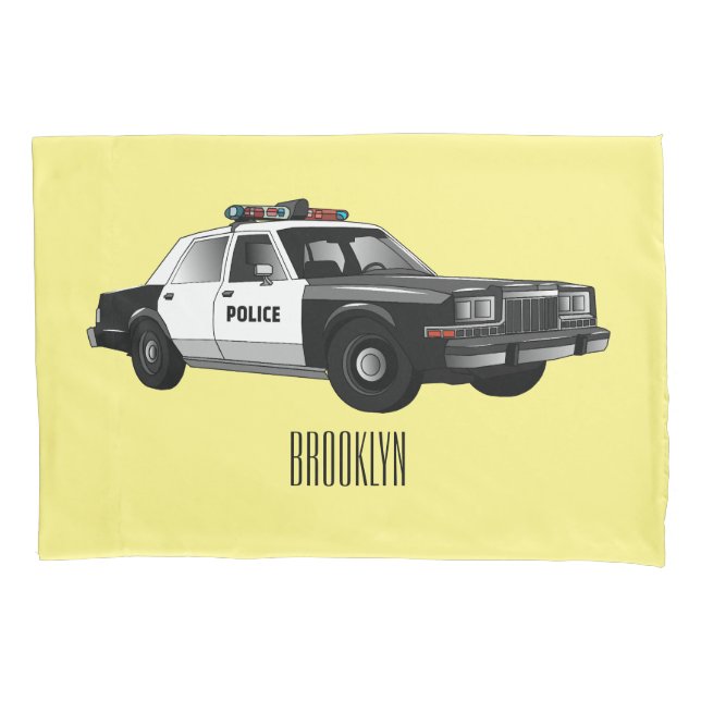 Police car cartoon illustration pillowcase (Front)