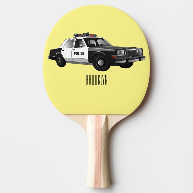 Police car cartoon illustration ping pong paddle (Front)