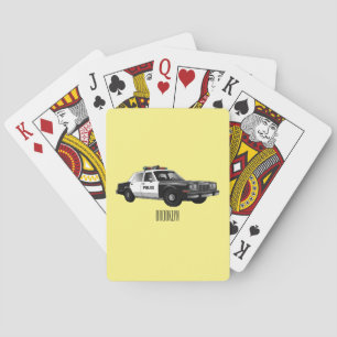 Police car cartoon illustration playing cards