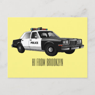 Police car cartoon illustration postcard