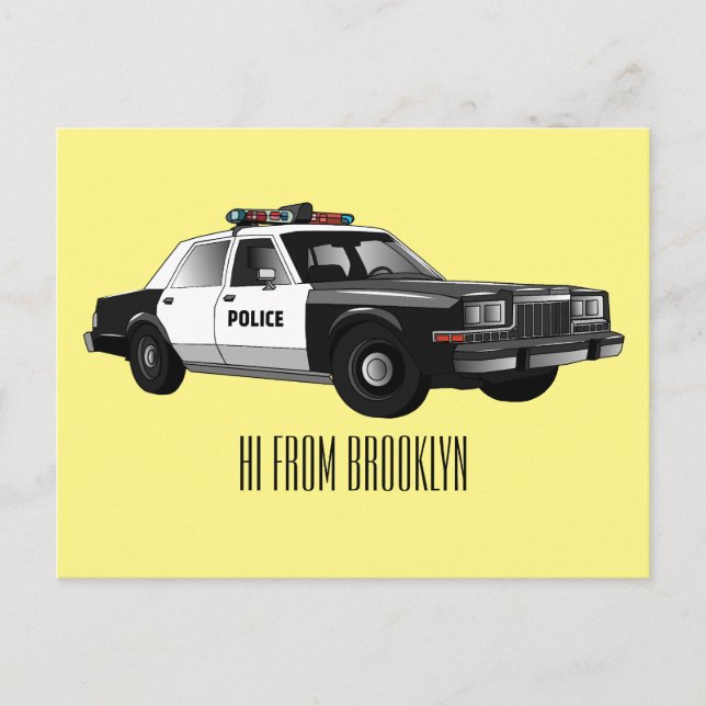 Police car cartoon illustration postcard (Front)