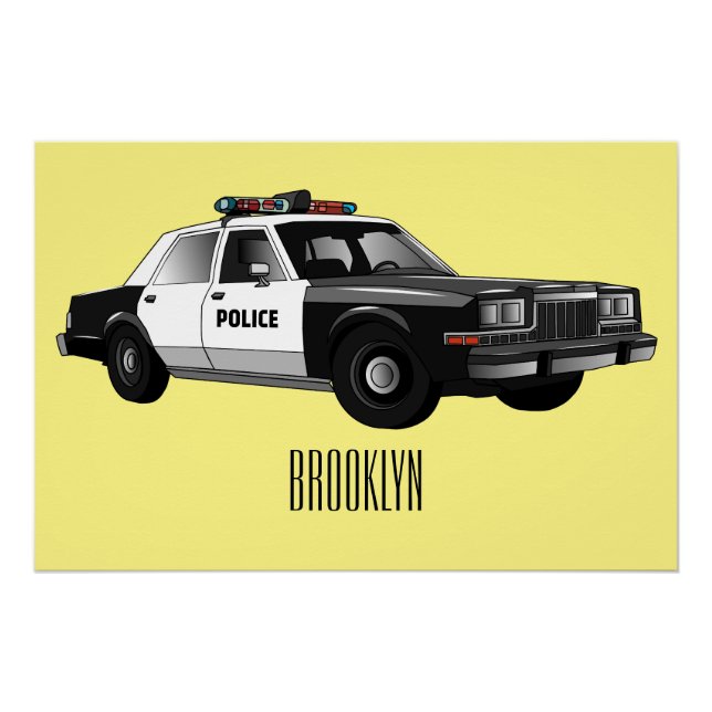 Police car cartoon illustration poster (Front)