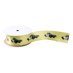 Police car cartoon illustration satin ribbon