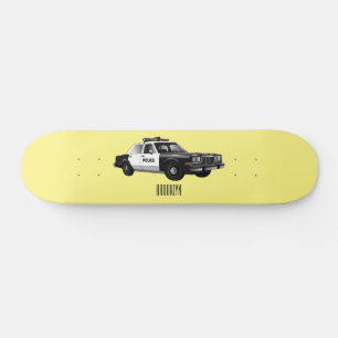 Police car cartoon illustration skateboard
