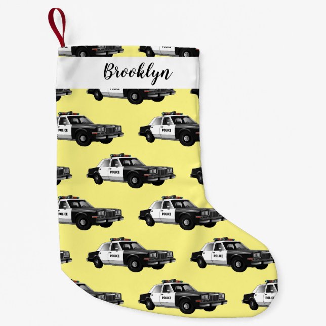 Police car cartoon illustration small christmas stocking (Front)