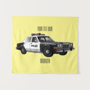 Police car cartoon illustration tapestry