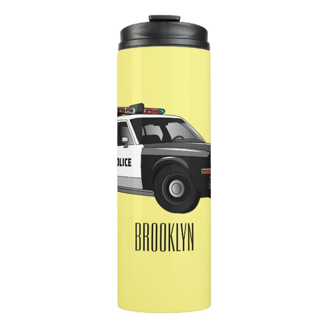Police car cartoon illustration thermal tumbler (Front)