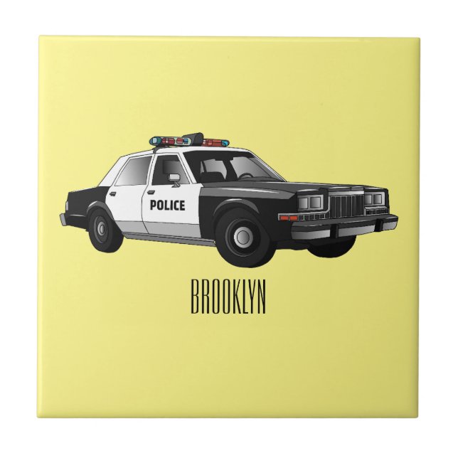 Police car cartoon illustration tile (Front)