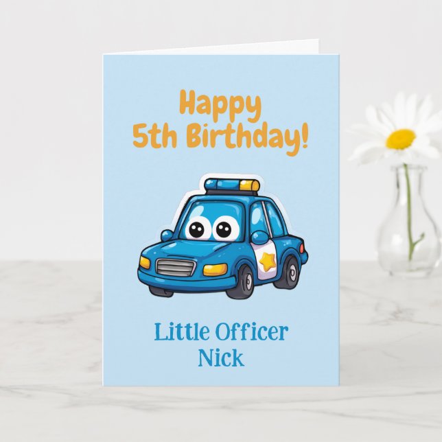 Police Car Congratulations, Boy, 5th Birthday Card (Small Plant)