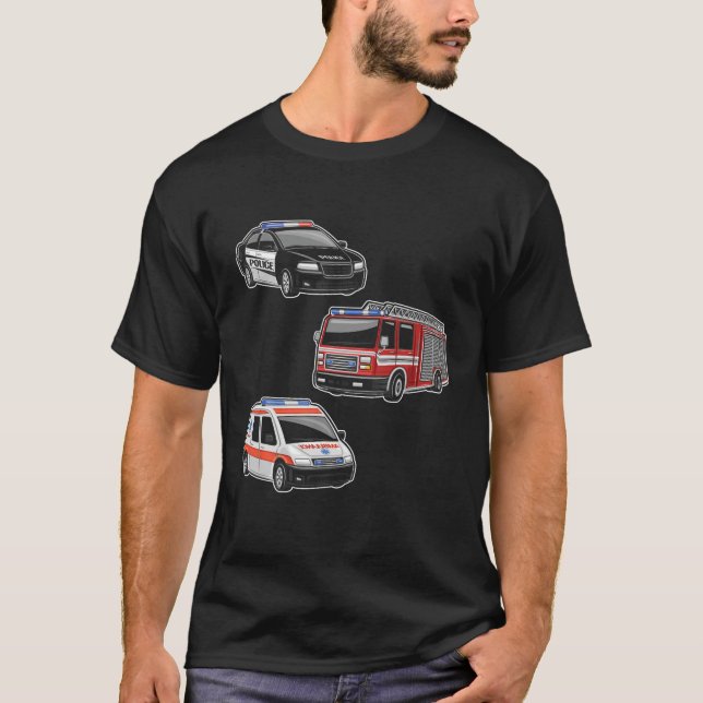 Police Car Fire Truck Ambulance First Responders C T-Shirt (Front)