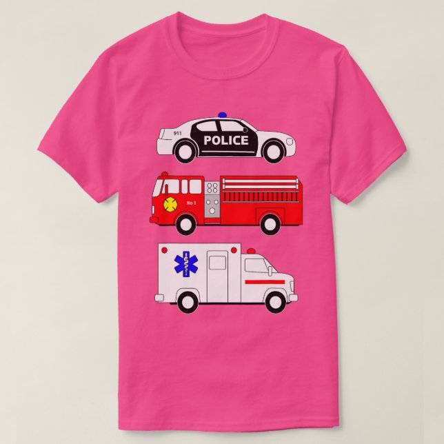 Police Car Fire Truck Ambulance First Responders D T-Shirt (Design Front)