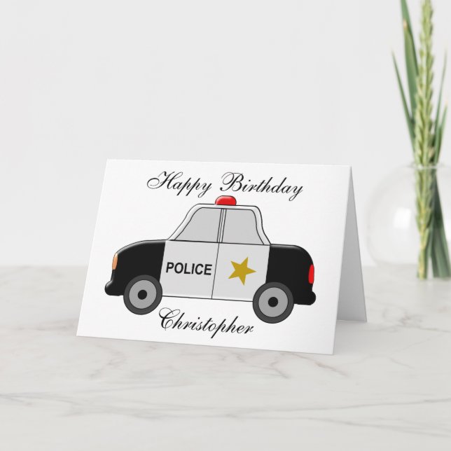 Police Car Just Add Name Birthday Card (Front)