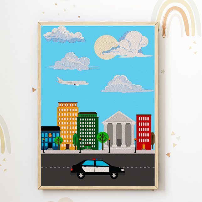Police Car Kids Room Poster Vehicle Nursery Print (Creator Uploaded)