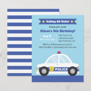 Police Car Police Themed Birthday Party Invitation