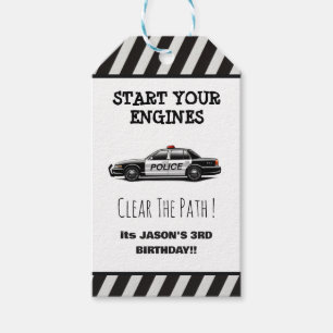 Police Car Siren Boys Blue Birthday Party Gift Tags